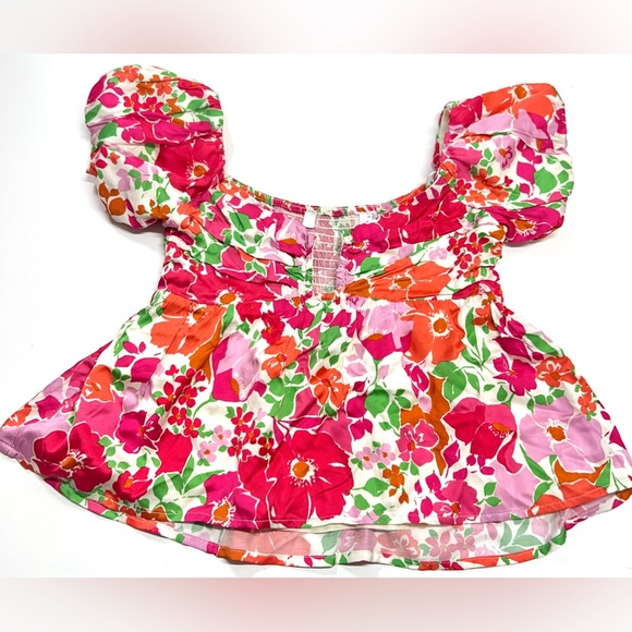 ASTR the Label Women's Nalda Top Floral Size Small Pink Puff Sleeve - Picture 2 of 12